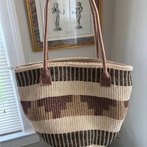 Handwoven Tan and Brown Tote Bag